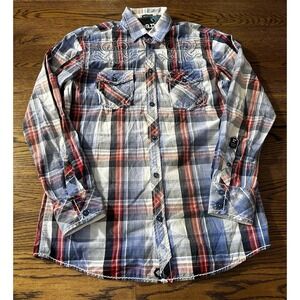 ROAR‎ Signature Men's Plaid Long Sleeve Shirt Red/Blue Size M Embroidered